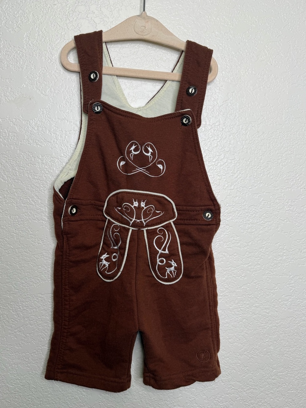 Schoneberger Trachten Couture Baby Romper Lederhosen Brown Sz 3-6 Months German